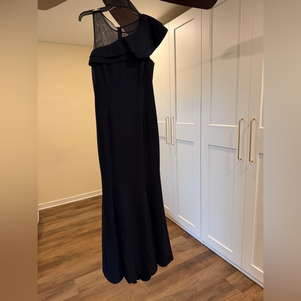 Eliza J Navy One-Shoulder Ruffle Maxi Dress